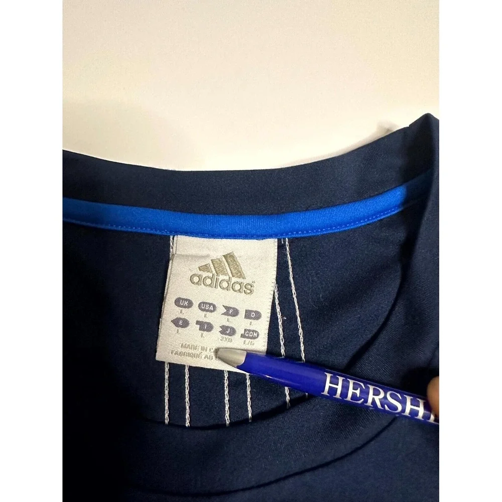 Adidas T-Shirt Men's Large Navy Blue Logo Crew Neck Raglan Short Sleeve Pullover